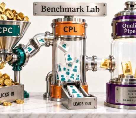 B2B PPC benchmarks showing CPC, CPL and qualified pipeline