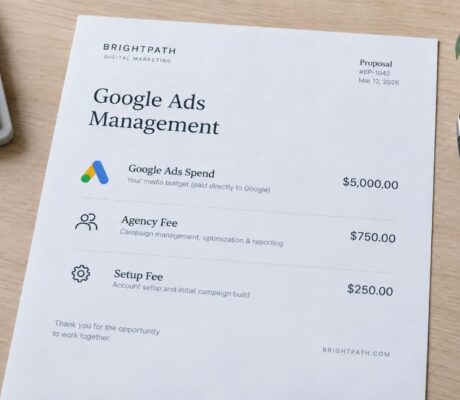 Google Ads management fees in 2026 showing agency pricing and ad spend
