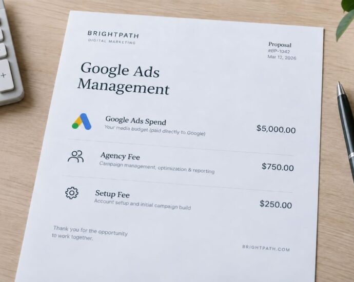 Google Ads management fees in 2026 showing agency pricing and ad spend
