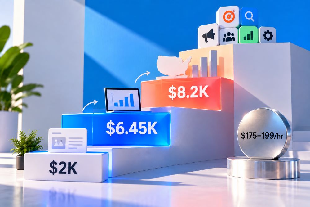 Marketing agency pricing statistics showing retainers and hourly rates in 2026