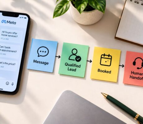 Meta Business Agent qualifying leads across WhatsApp, Messenger and Instagram before booking or human sales handoff