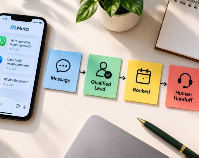 Meta Business Agent qualifying leads across WhatsApp, Messenger and Instagram before booking or human sales handoff