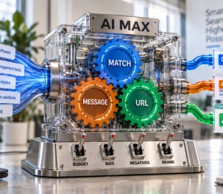 Microsoft AI Max for Search campaigns showing query matching, ad text and landing-page routing