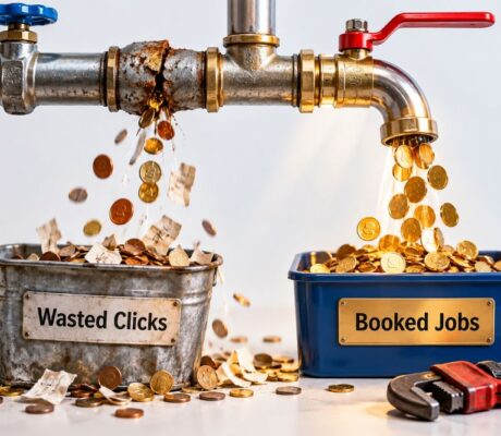 PPC for plumbers showing Google Ads costs, plumbing leads and booked jobs in 2026