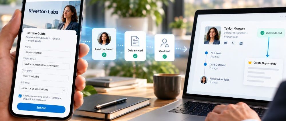 LinkedIn Lead Gen Forms workflow from ad submission to CRM and qualified sales lead