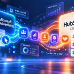 Microsoft Advertising HubSpot integration showing ad clicks, lead attribution, qualified leads, and CRM deal tracking.