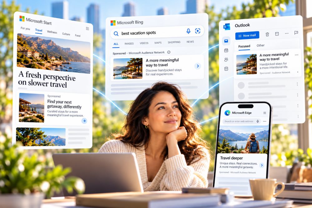 Microsoft Audience Ads targeting people across native placements beyond keyword search