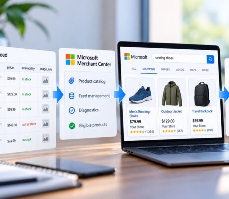 Microsoft Shopping campaigns workflow from product feed to Product Ads and ecommerce sales
