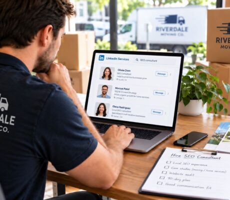 SEO consultant selection on LinkedIn for a new moving company